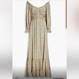 BYTIMO
Ruched floral-print jacquard maxi dress Size XL / Color Light Green